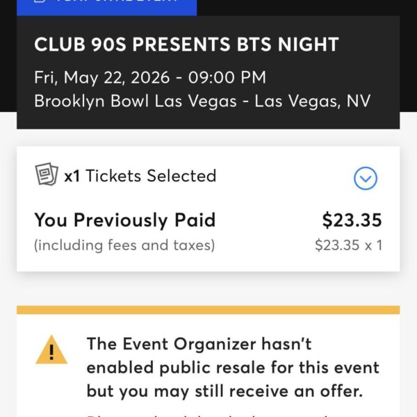 [WTS] Ticket to Club90s BTS Night in Las Vegas