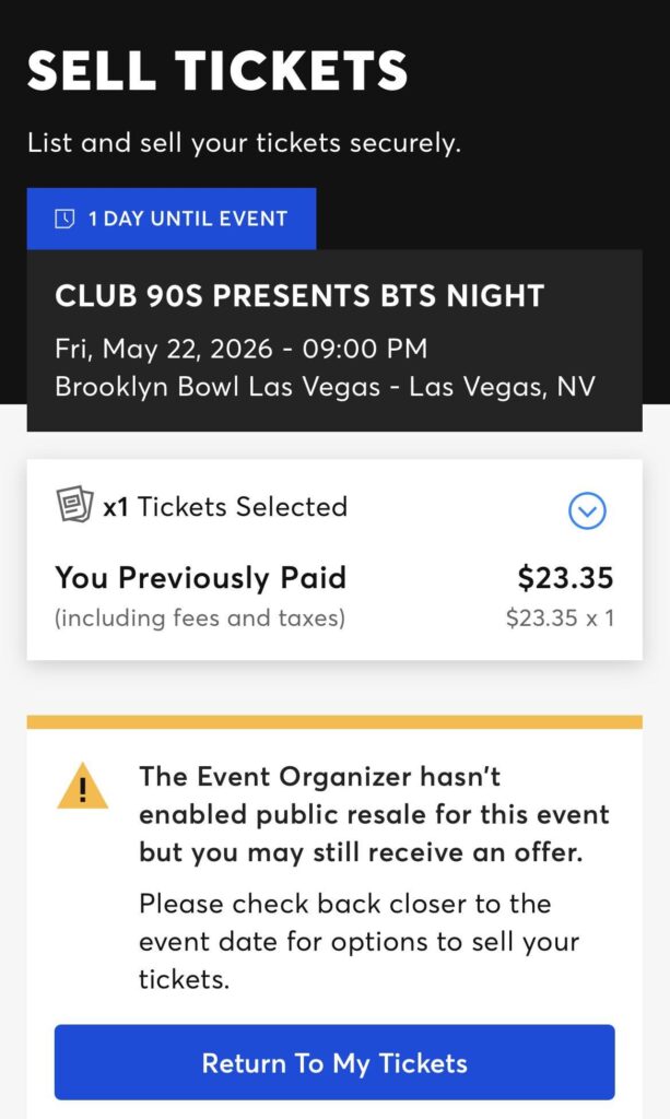 [WTS] Ticket to Club90s BTS Night in Las Vegas