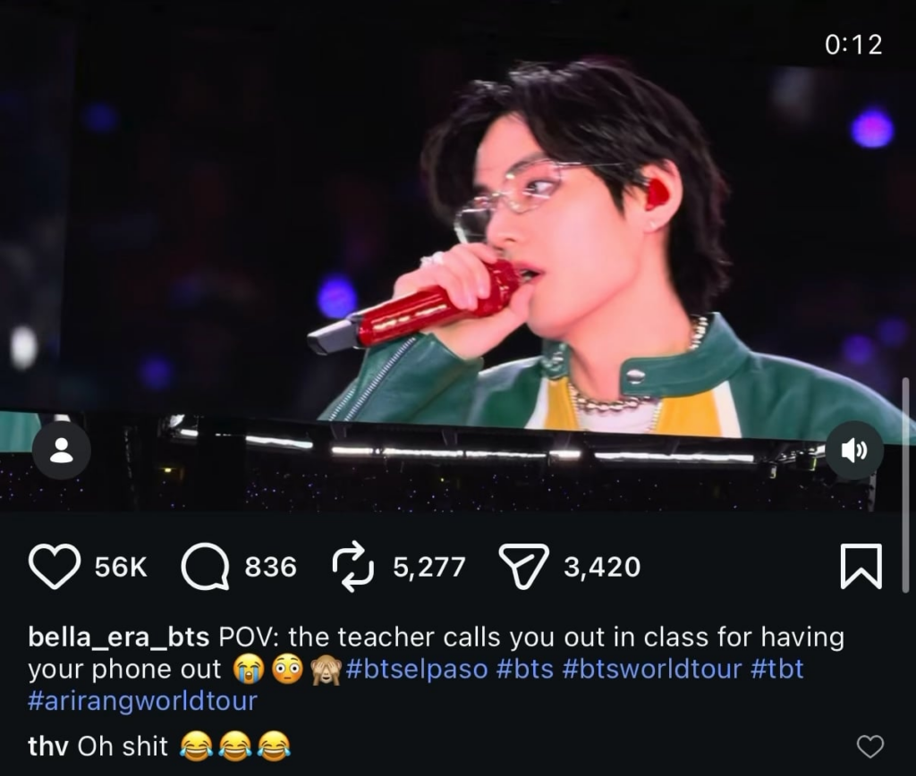 Taehyung commented on an ARMY’s IG Post - 050526