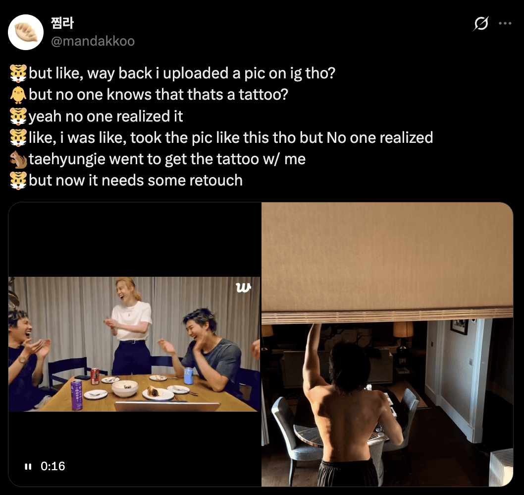 Taehyung confirmed that he has a tattoo on his lower back on Weverse Live (but no one realised it)